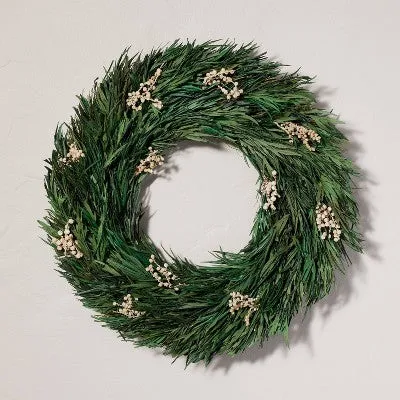 21" Preserved Grass Leaf & Snowberry Christmas Wreath - Hearth & Hand with Magnolia