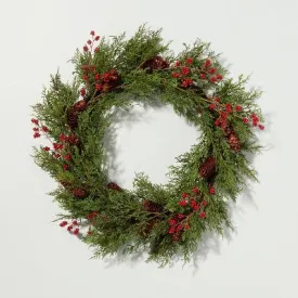 26" Faux Cedar & Winterberry Christmas Wreath with Pinecones - Hearth & Hand with Magnolia