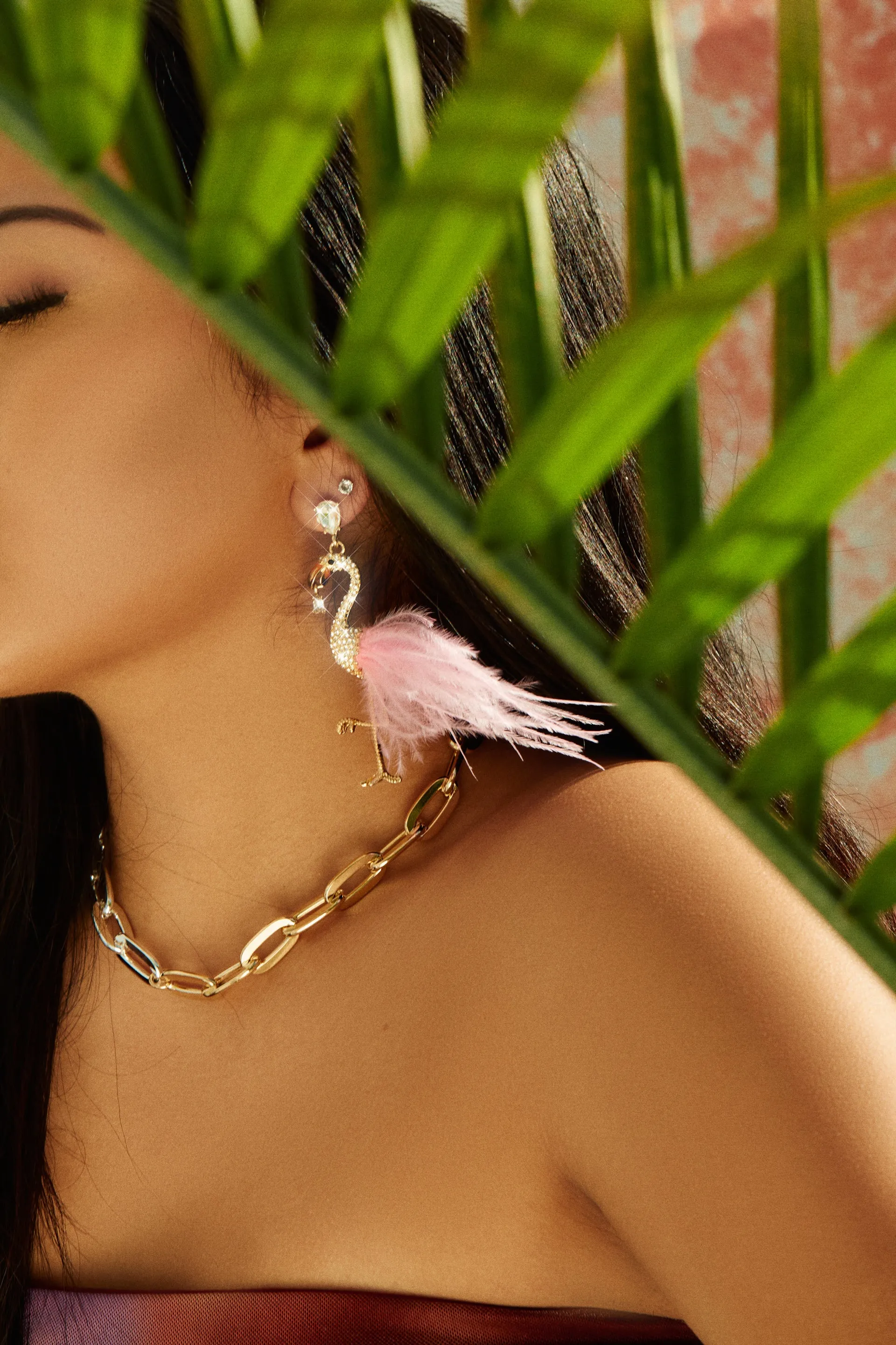 Aruba Faux Feather Flamingo Earring - Pink