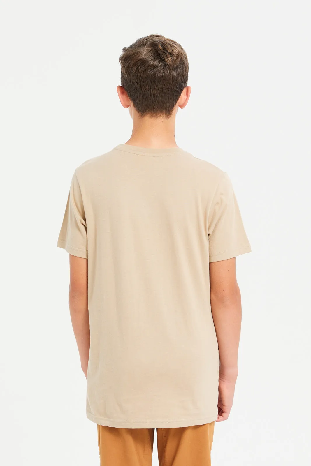 Beige Captain America Short Sleeve T-Shirt With Puff Print