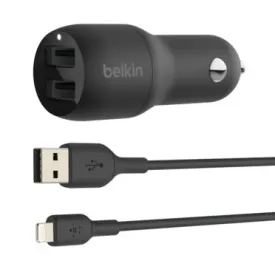 BELKIN Boost Charge Dual USB-A Car Charger 24W   1Meter Lightning to USB-A Cable - Black