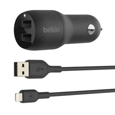 BELKIN Boost Charge Dual USB-A Car Charger 24W   1Meter Lightning to USB-A Cable - Black