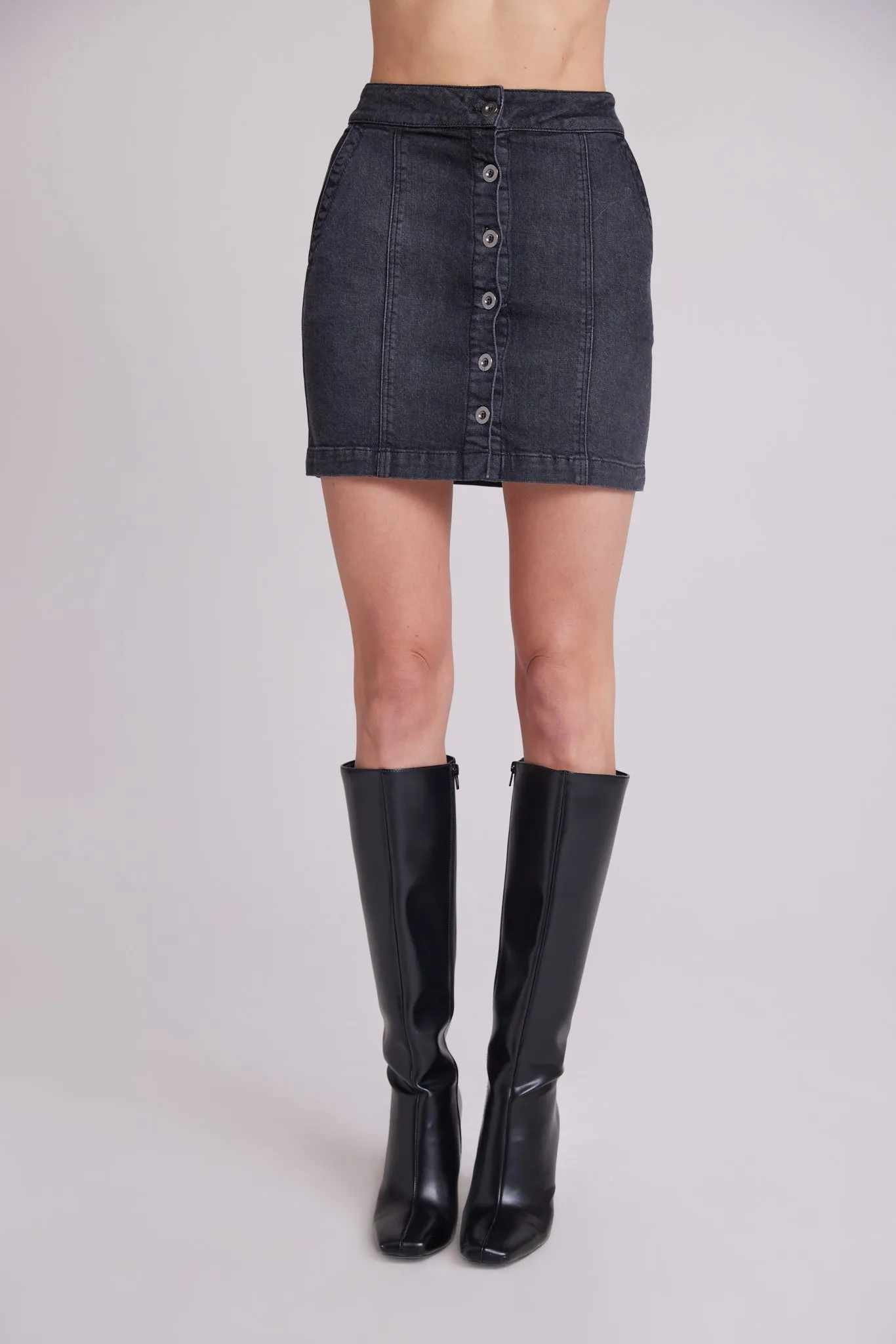 Bella Button Mini Skirt - Silver Steel Wash