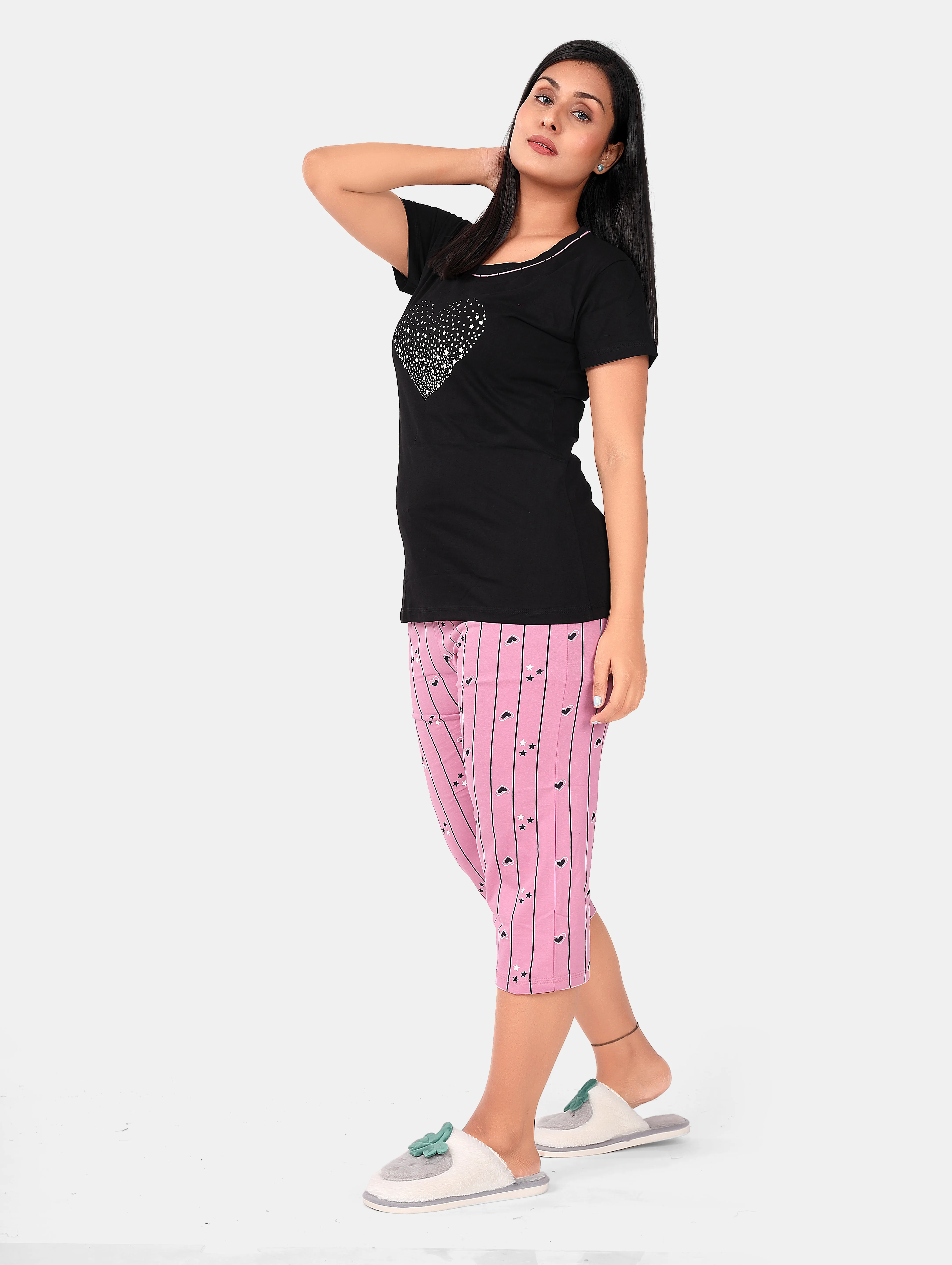 BLACK HEART CAPRI SET