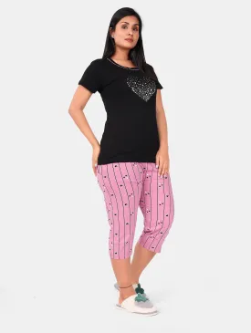 BLACK HEART CAPRI SET