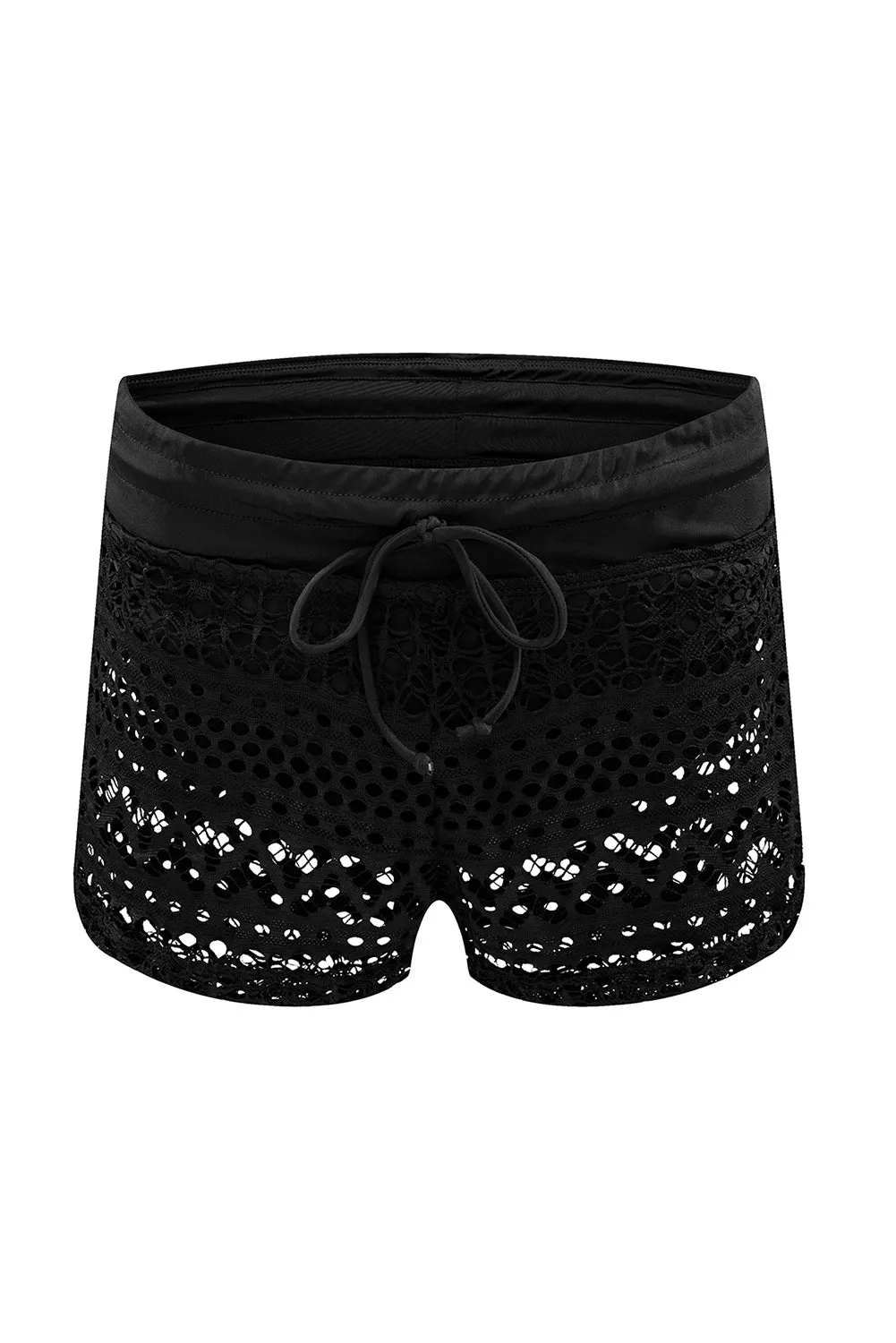 Black Lace Swim Shorts with Attached Briefs