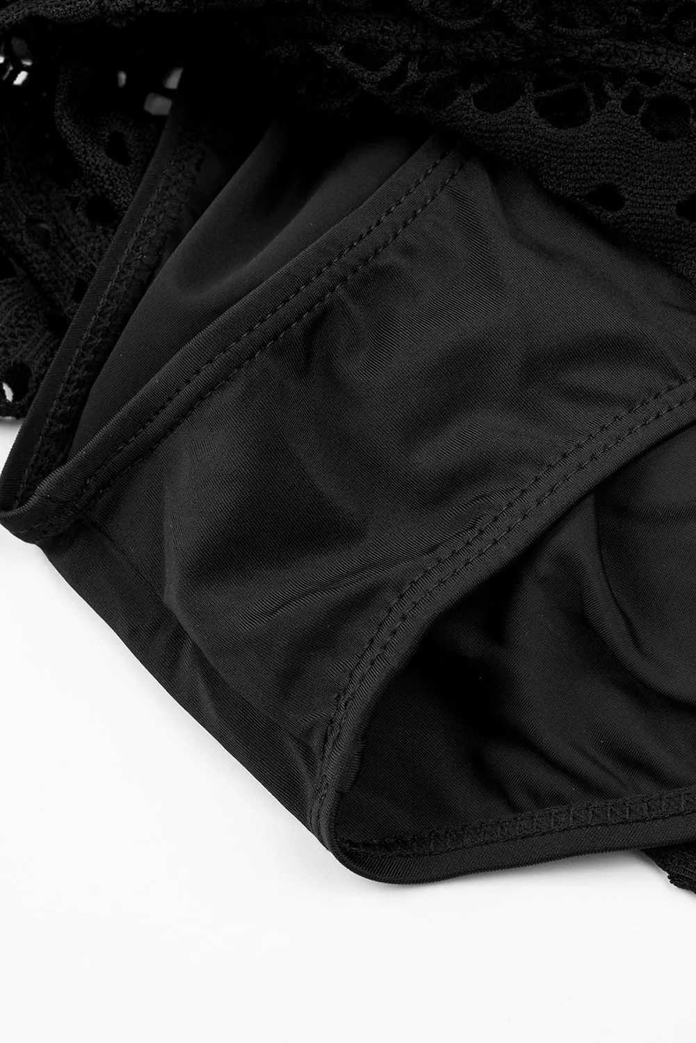 Black Lace Swim Shorts with Attached Briefs