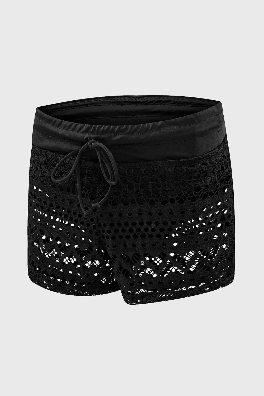 Black Lace Swim Shorts with Attached Briefs