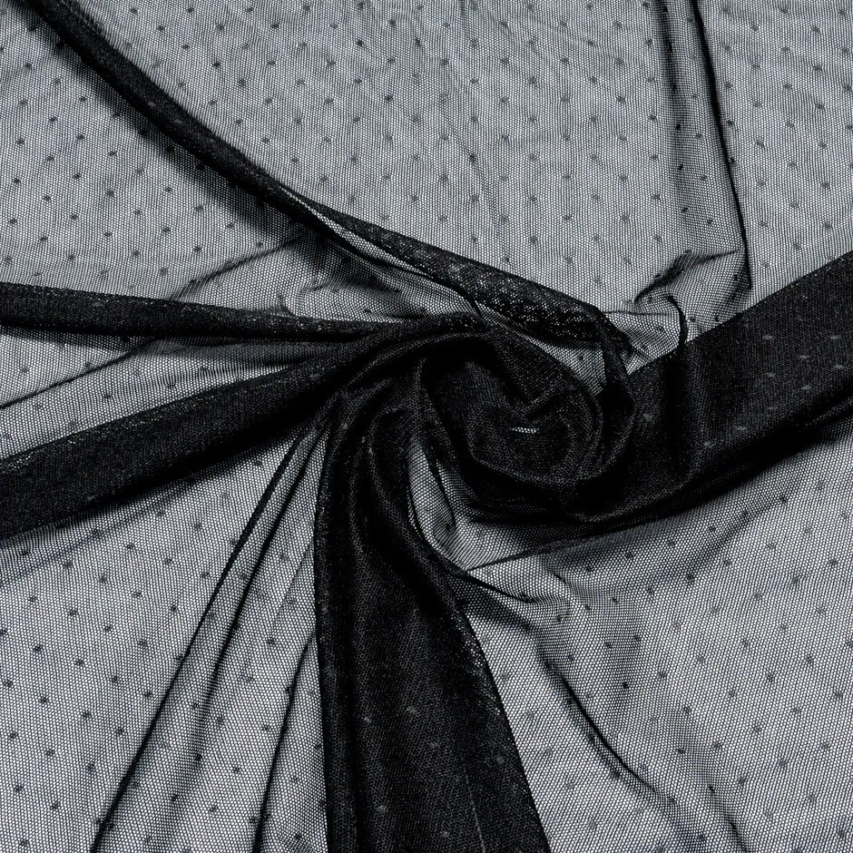 Black Spotted Stretch Tulle