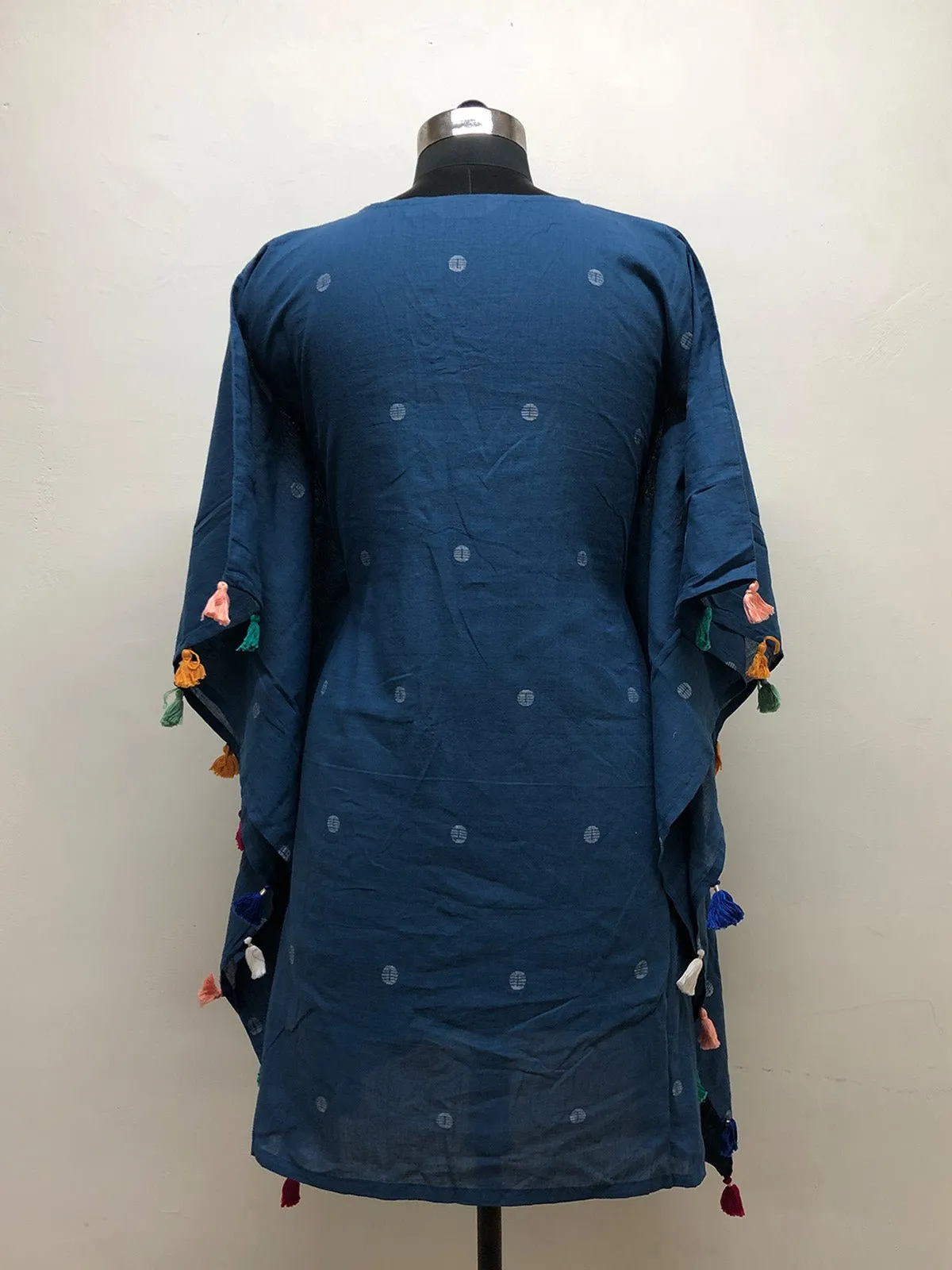 Blue Jamdani Kaftan Dress with Tassels