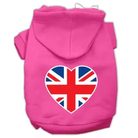 British Flag Heart Screen Print Pet Hoodies Bright Pink Size XS (8)