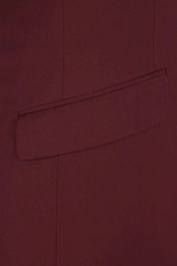 BUILD YOUR PACKAGE: Burgundy Slim Fit Suit (Package Includes 2 Pc Suit, Shirt, Necktie or Bow Tie, Matching Pocket Square, & Shoes)