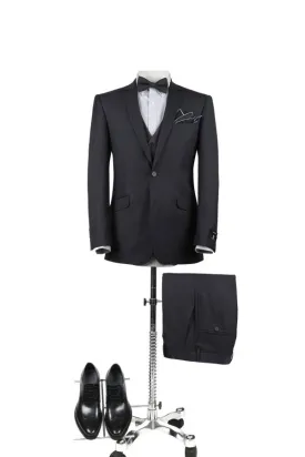 BUILD YOUR PACKAGE: Charcoal Slim Fit Suit (Package Includes 2 Pc Suit, Shirt, Necktie or Bow Tie, Matching Pocket Square, & Shoes)