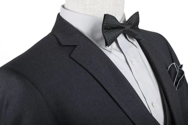 BUILD YOUR PACKAGE: Charcoal Slim Fit Suit (Package Includes 2 Pc Suit, Shirt, Necktie or Bow Tie, Matching Pocket Square, & Shoes)