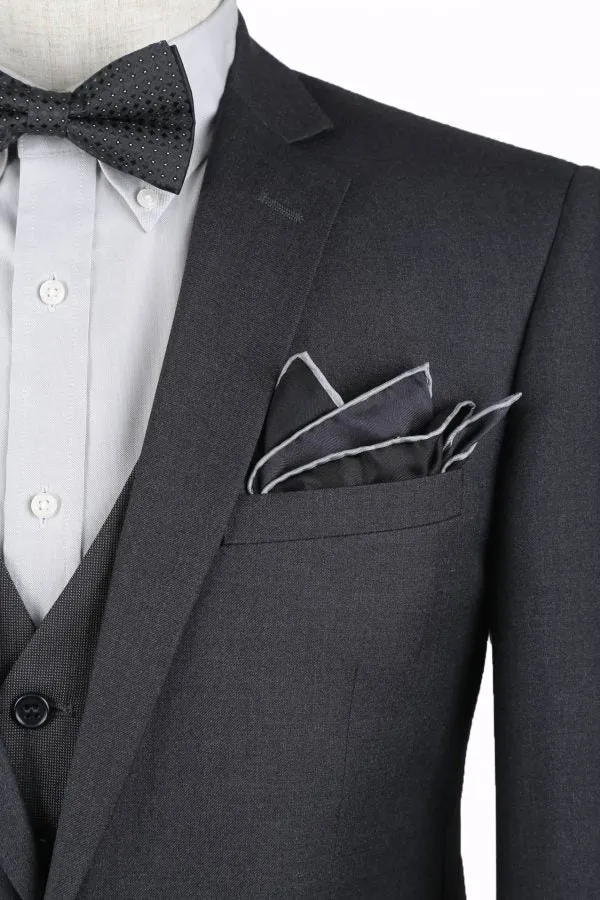 BUILD YOUR PACKAGE: Charcoal Slim Fit Suit (Package Includes 2 Pc Suit, Shirt, Necktie or Bow Tie, Matching Pocket Square, & Shoes)
