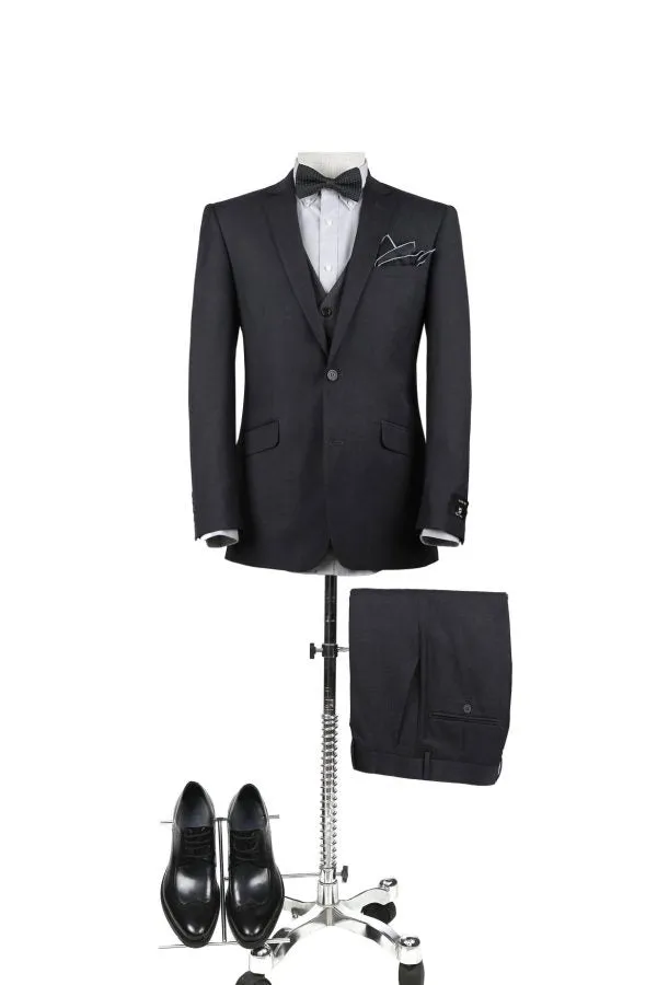 BUILD YOUR PACKAGE: Charcoal Slim Fit Suit (Package Includes 2 Pc Suit, Shirt, Necktie or Bow Tie, Matching Pocket Square, & Shoes)