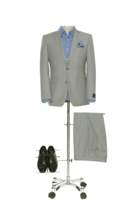BUILD YOUR PACKAGE: Grey Slim Fit Suit (Package Includes 2 Pc Suit, Shirt, Necktie or Bow Tie, Matching Pocket Square, & Shoes)