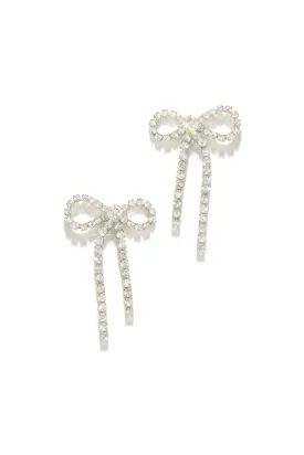 Cassia Embellished Bow Tie Earring - Silver