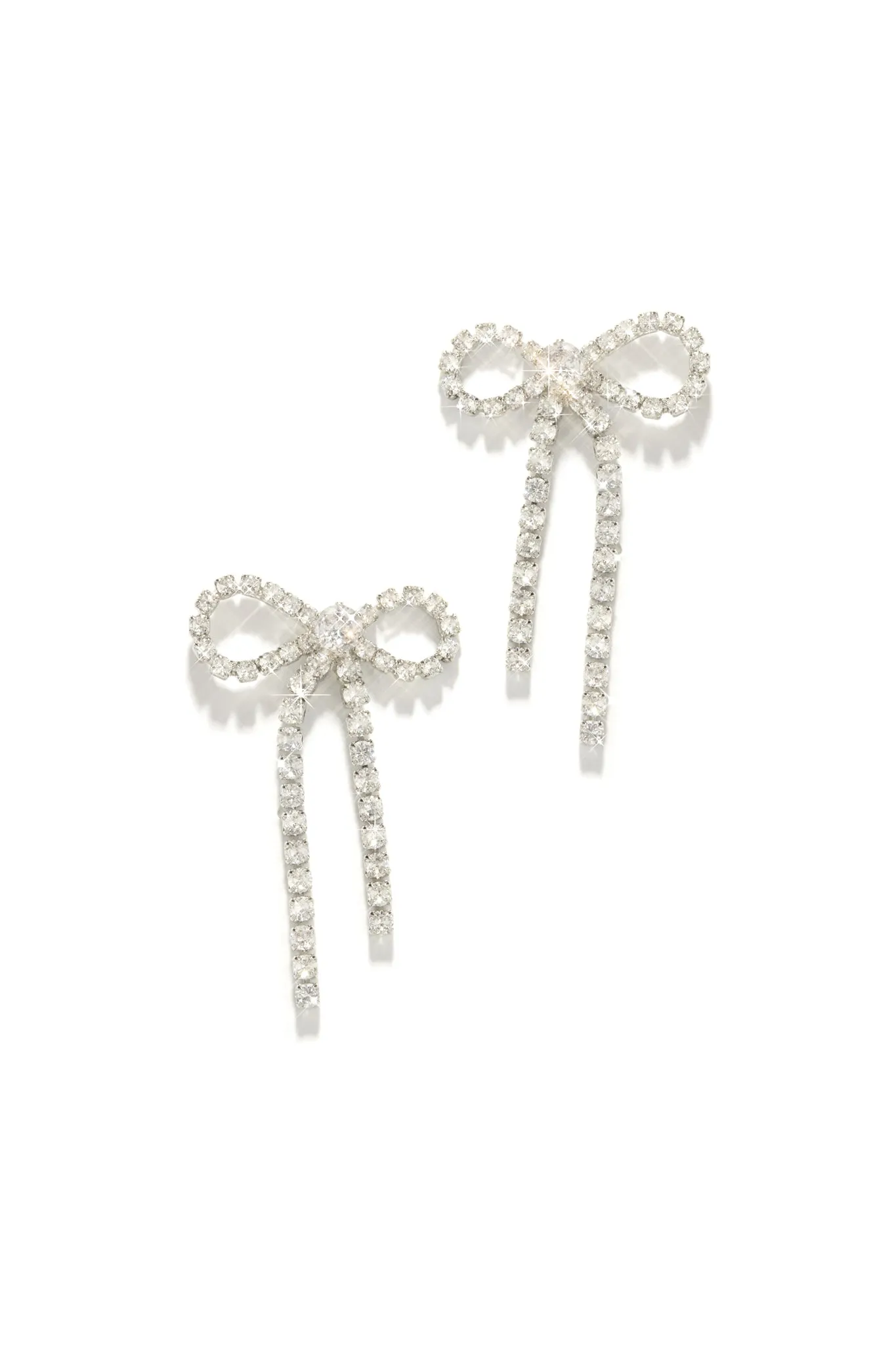 Cassia Embellished Bow Tie Earring - Silver