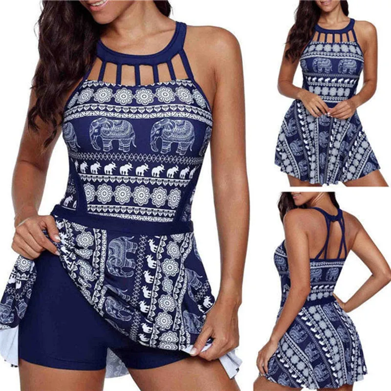 Casual Stylish Women's Print Halter Tankini S--5XL