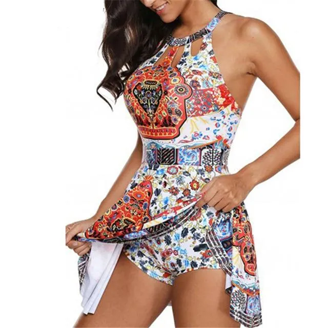 Casual Stylish Women's Print Halter Tankini S--5XL