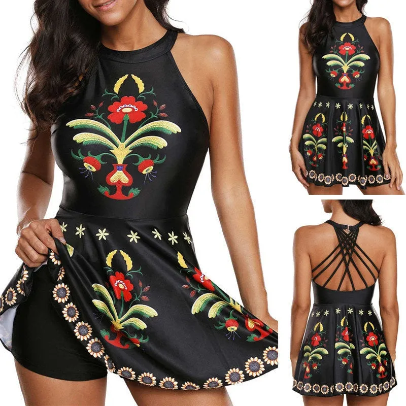 Casual Stylish Women's Print Halter Tankini S--5XL