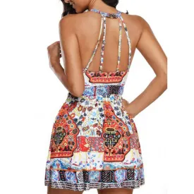 Casual Stylish Women's Print Halter Tankini S--5XL