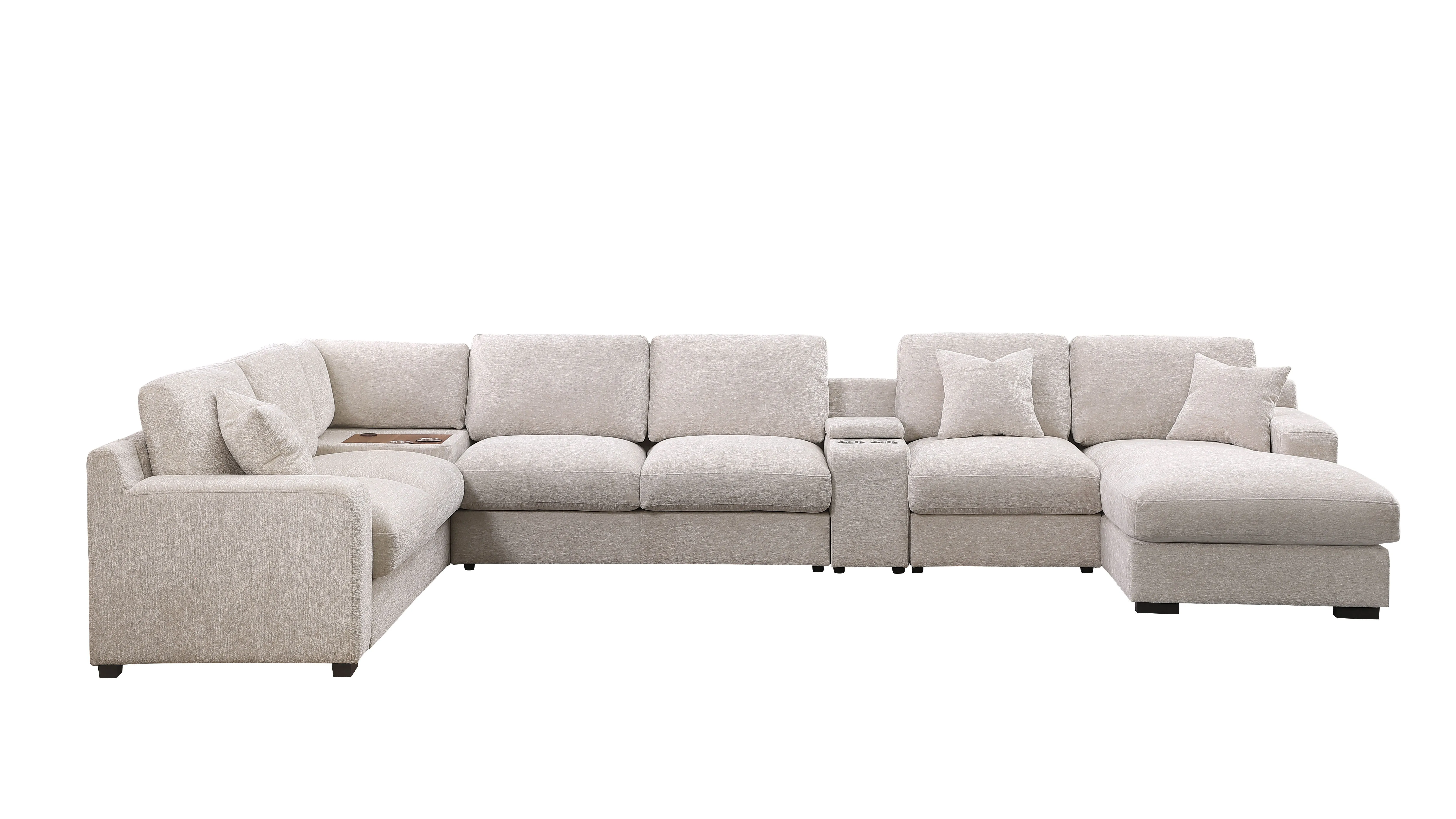 Celine - Chenille Fabric Corner Sectional Sofa With Right-Facing Chaise, Cupholders, And Charging Ports by Couch.com
