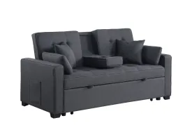 Cody II - Convertible Sleeper Loveseat With Cup Holder, Charging Ports and Pocket - Dark Gray by Couch.com
