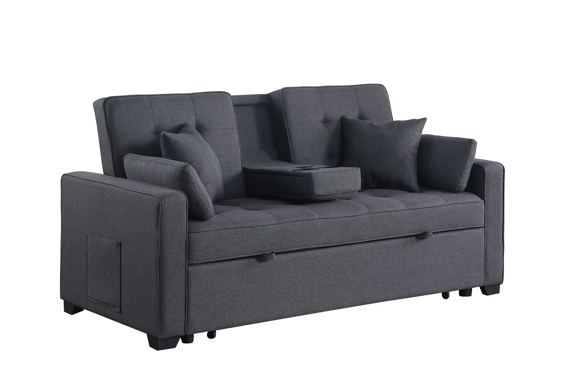 Cody II - Convertible Sleeper Loveseat With Cup Holder, Charging Ports and Pocket - Dark Gray by Couch.com
