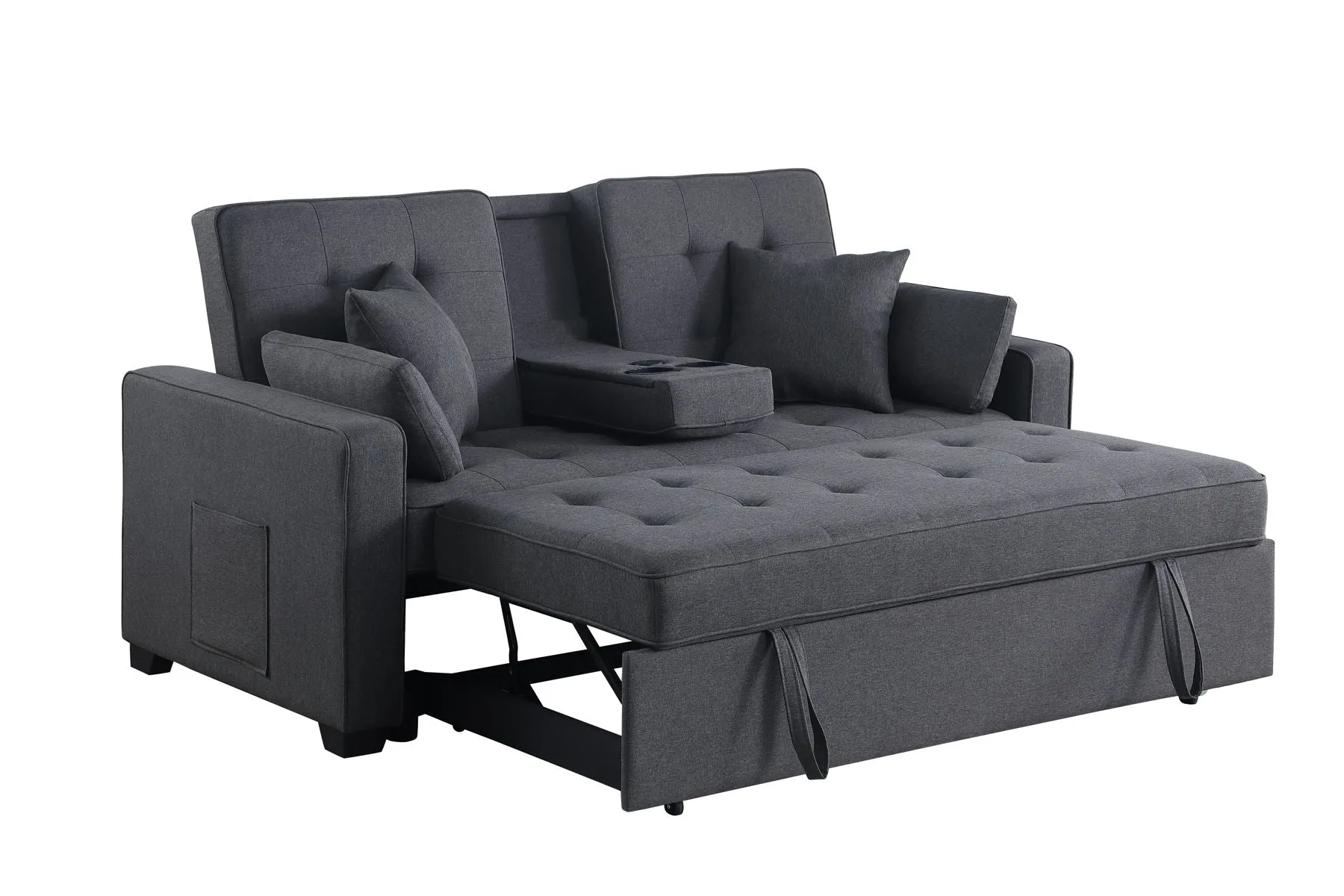 Cody II - Convertible Sleeper Loveseat With Cup Holder, Charging Ports and Pocket - Dark Gray by Couch.com
