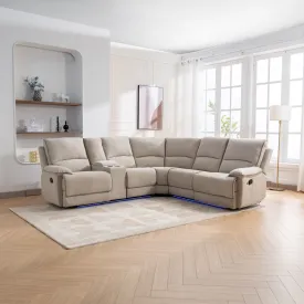 Couch.com Modern Manual Reclining Living Room Furniture Set With USB Ports, Hidden Storage, Led Light Strip And 2 Cup Holders Cream, with Storage, Modern Style, Fabric Construction, Beige Finish by Couch.com