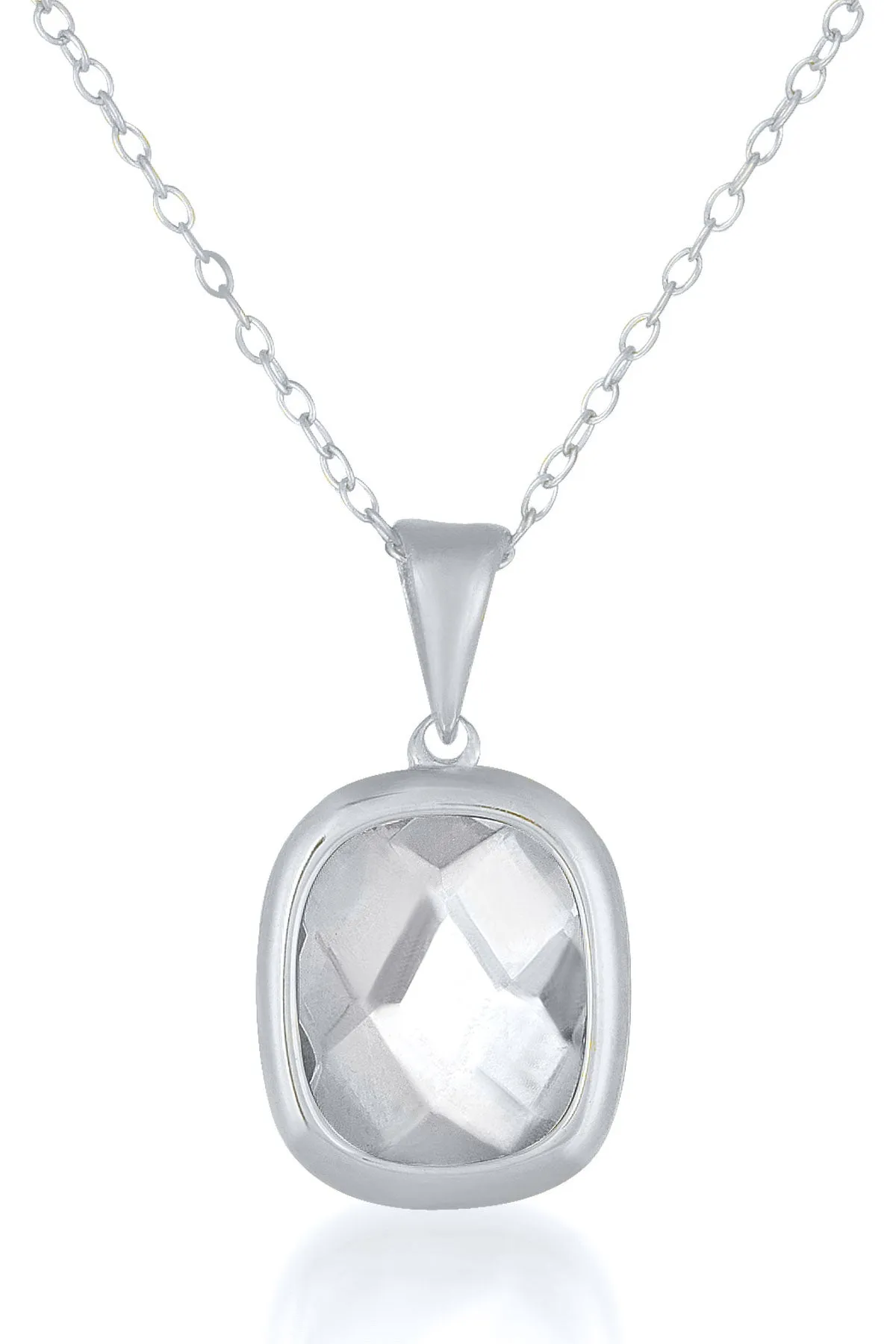 Cubic Zirconia Sterling Silver Round Drop Pendant
