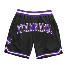 Custom Black Purple-White Authentic Throwback Basketball Shorts
