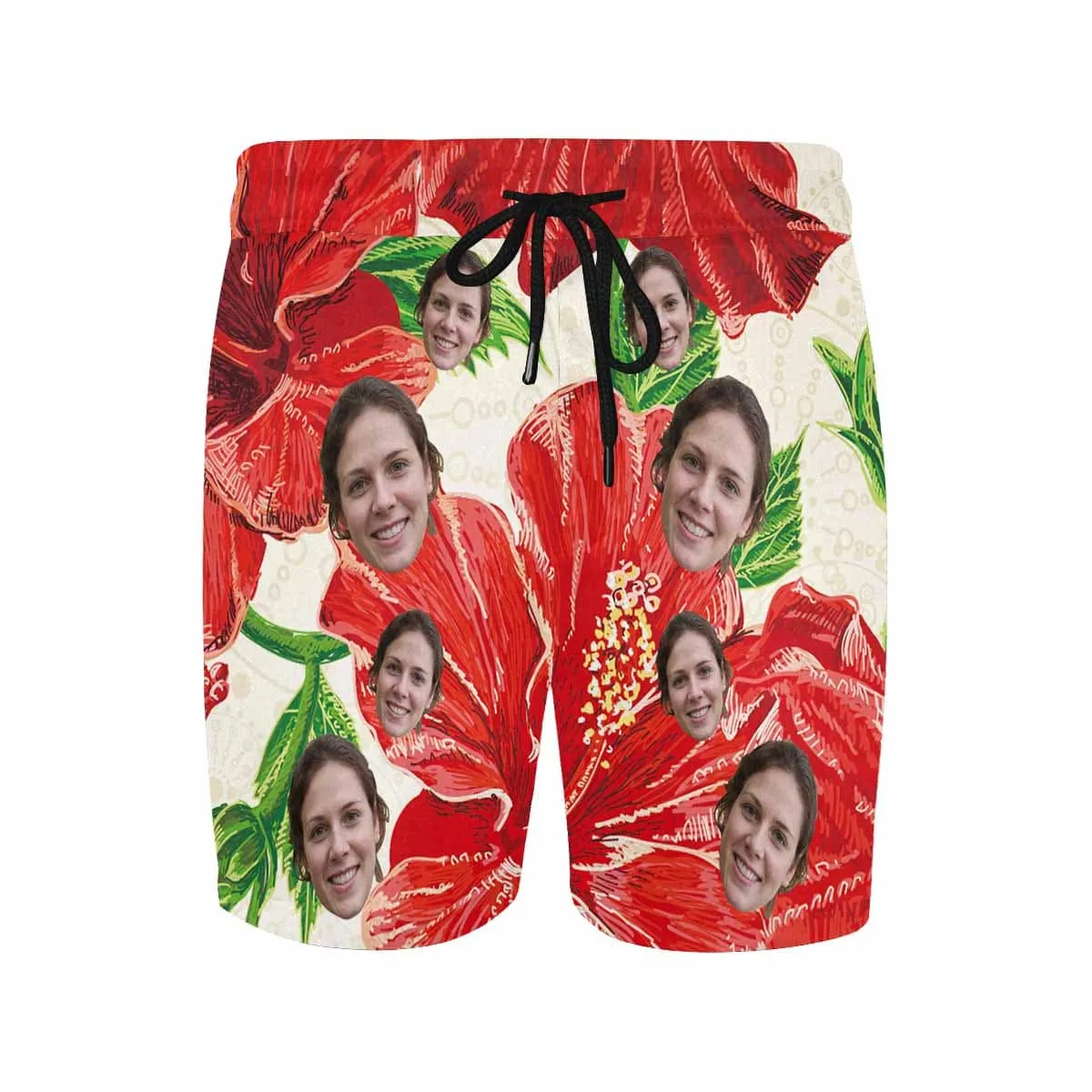 Custom Face Festive Men's Quick Dry Swim Shorts with Girlfriend's Face Personalized Swim Trunks for Him