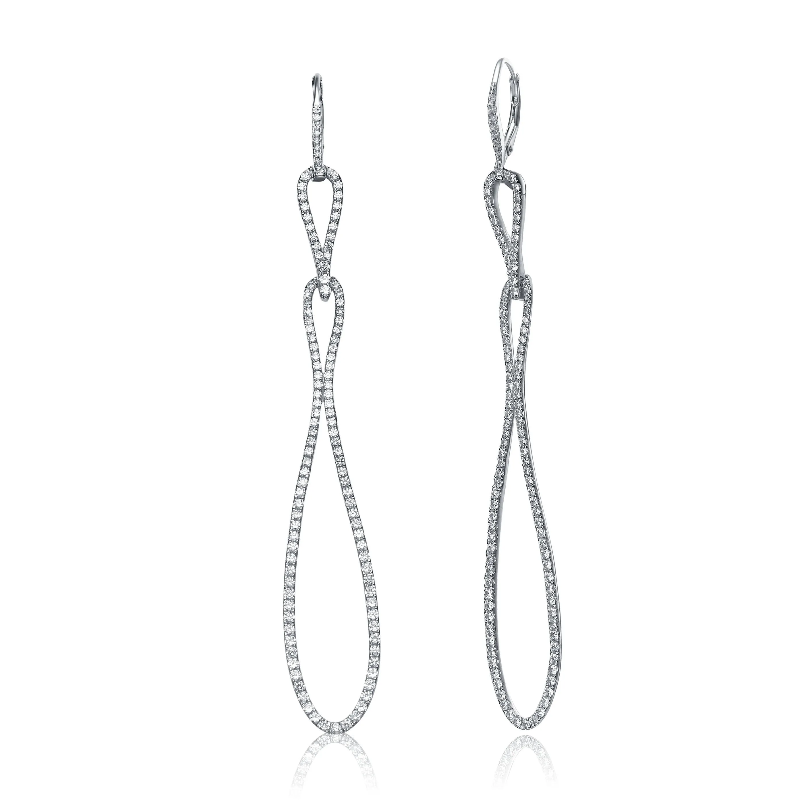 CZ SS Rhodium Plated Long Teardrop Earrings