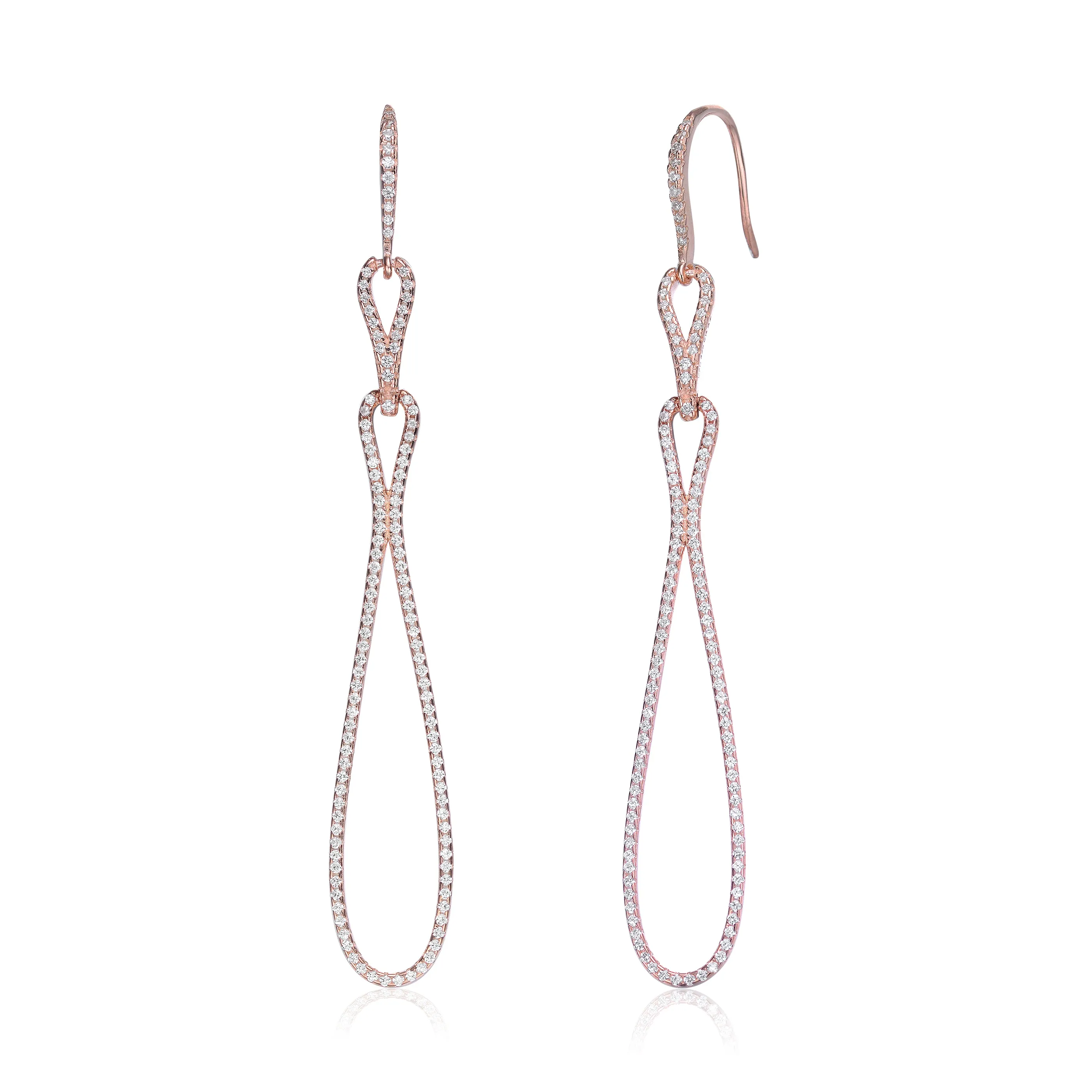CZ SS Rhodium Plated Long Teardrop Earrings