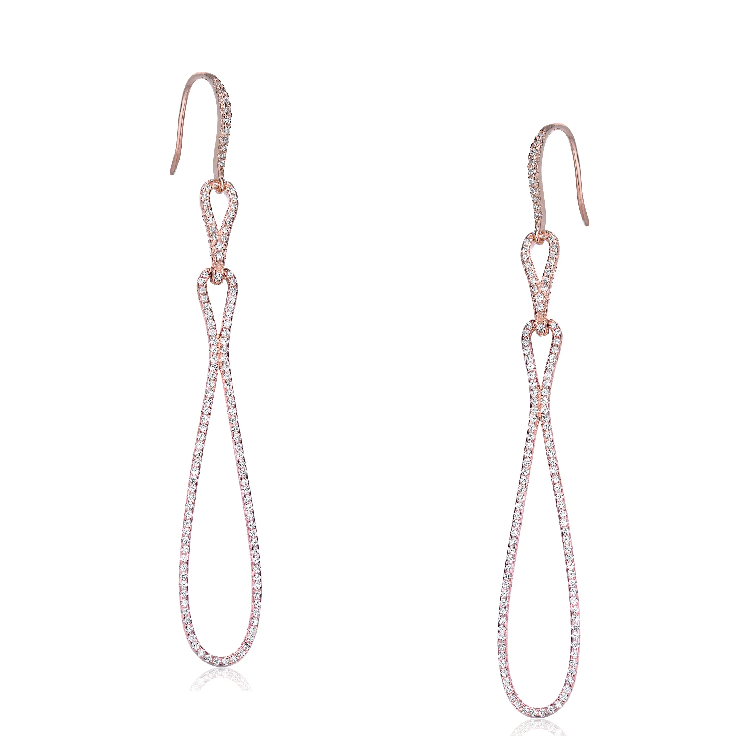CZ SS Rhodium Plated Long Teardrop Earrings