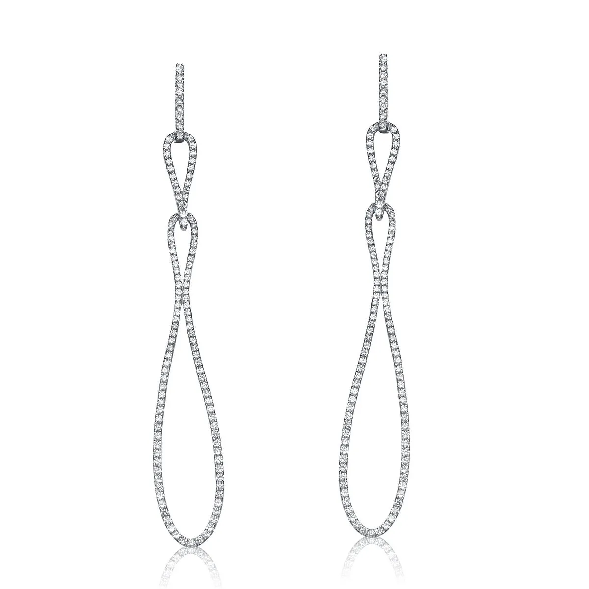 CZ SS Rhodium Plated Long Teardrop Earrings