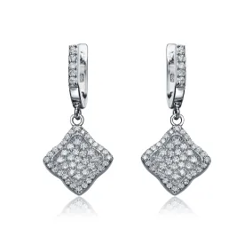 CZ SS Rhodium Plated Square Shape Drop Earrings