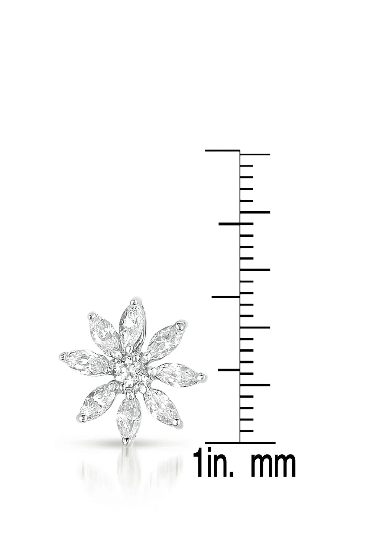 C.Z Sterling Silver Rhodium Plated Flower Earrings
