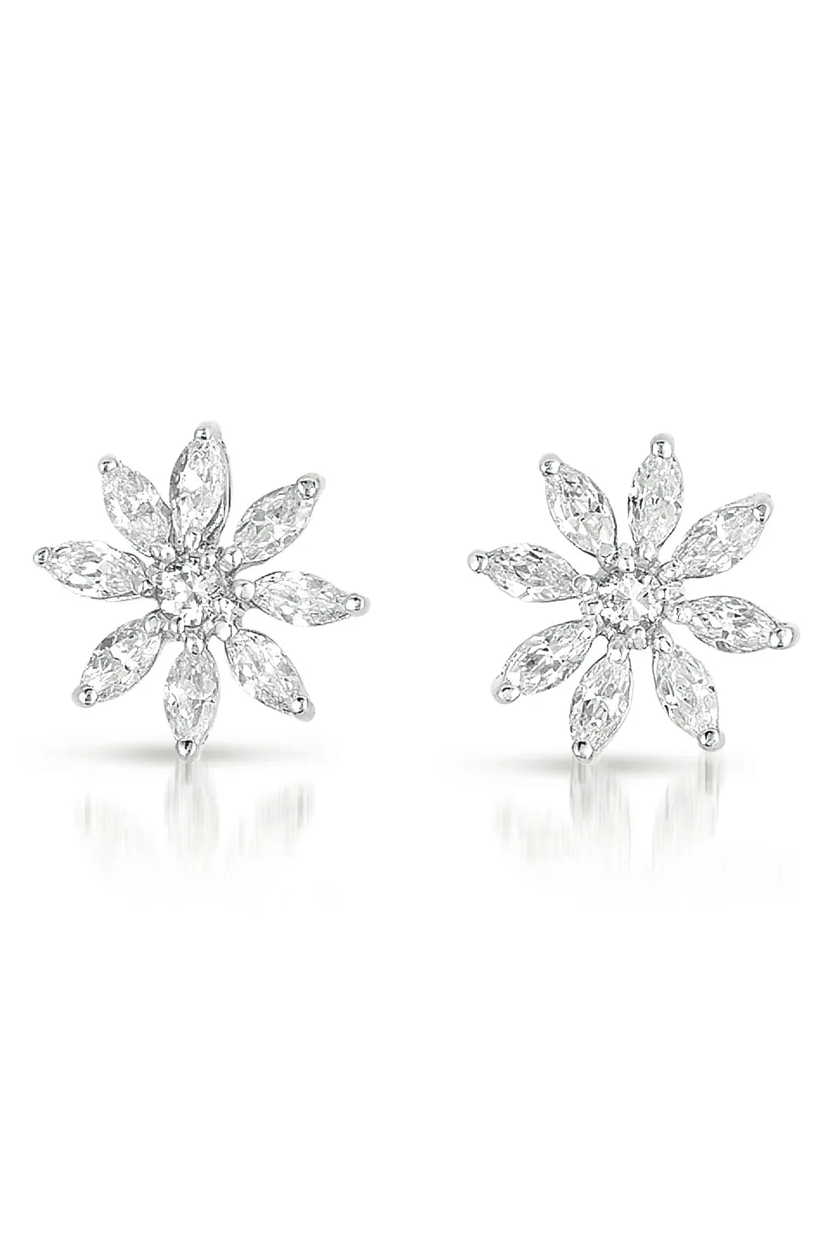 C.Z Sterling Silver Rhodium Plated Flower Earrings