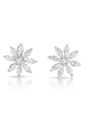 C.Z Sterling Silver Rhodium Plated Flower Earrings