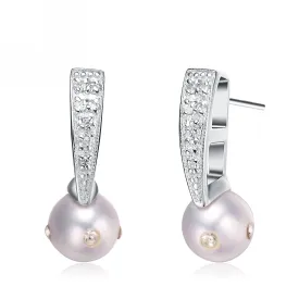 C.Z. Sterling Silver Rhodium Plated Pearl Drop Earrings
