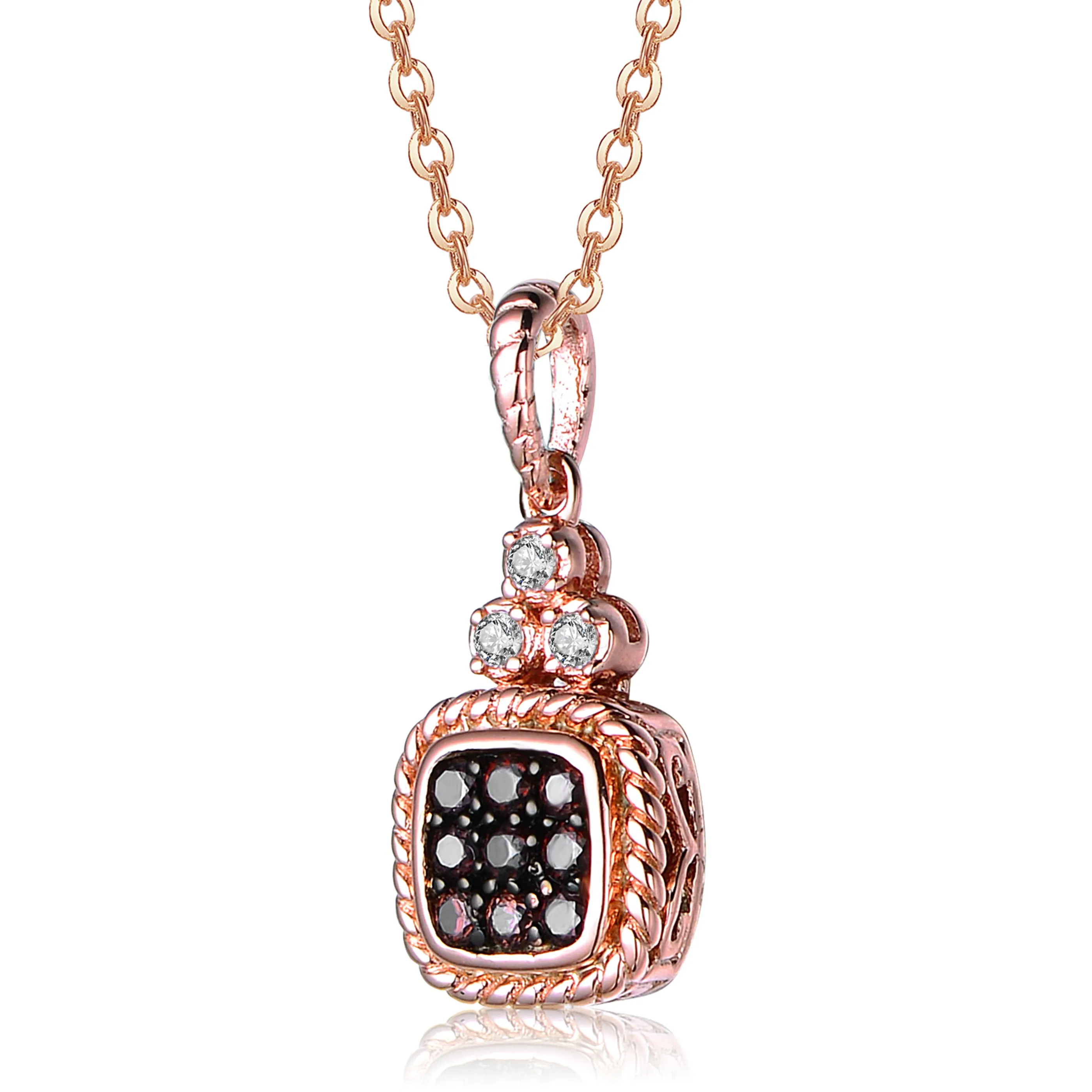 CZ Sterling Silver Rose Plated Coffee Pendant