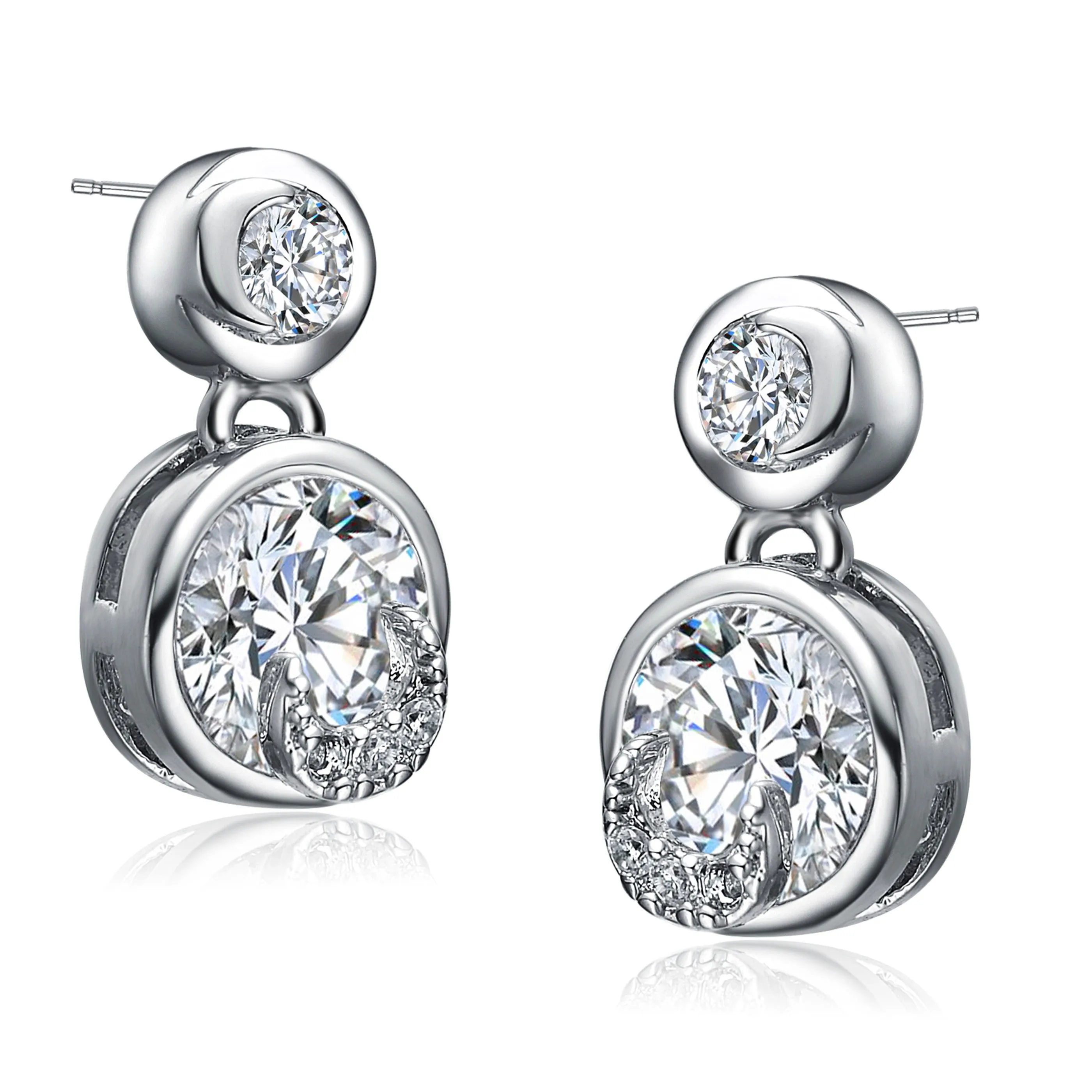 CZ Sterling Silver Round Drop Earrings