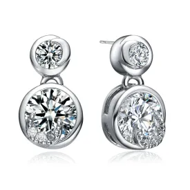 CZ Sterling Silver Round Drop Earrings