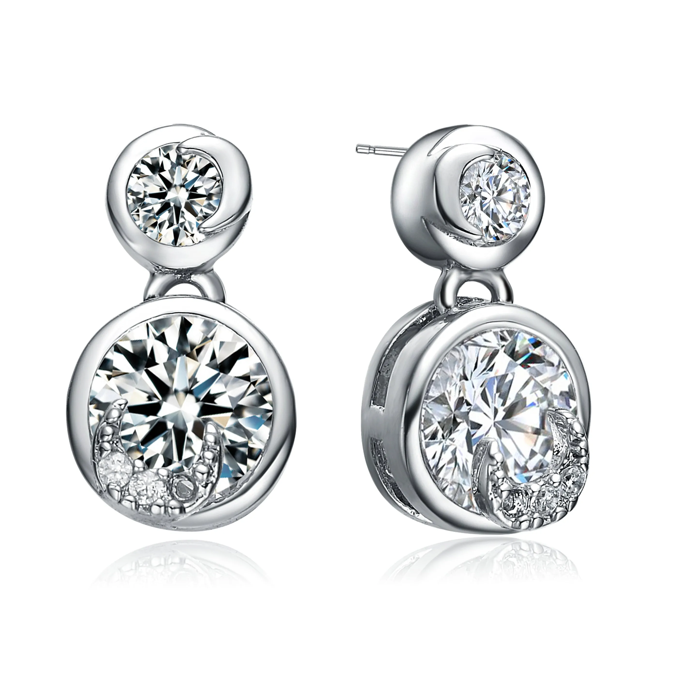 CZ Sterling Silver Round Drop Earrings