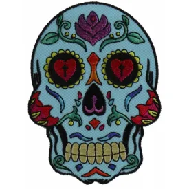 Daniel Smart Sugar Skull Embroidered Iron on Patch, Blue, 3 x 4 inches