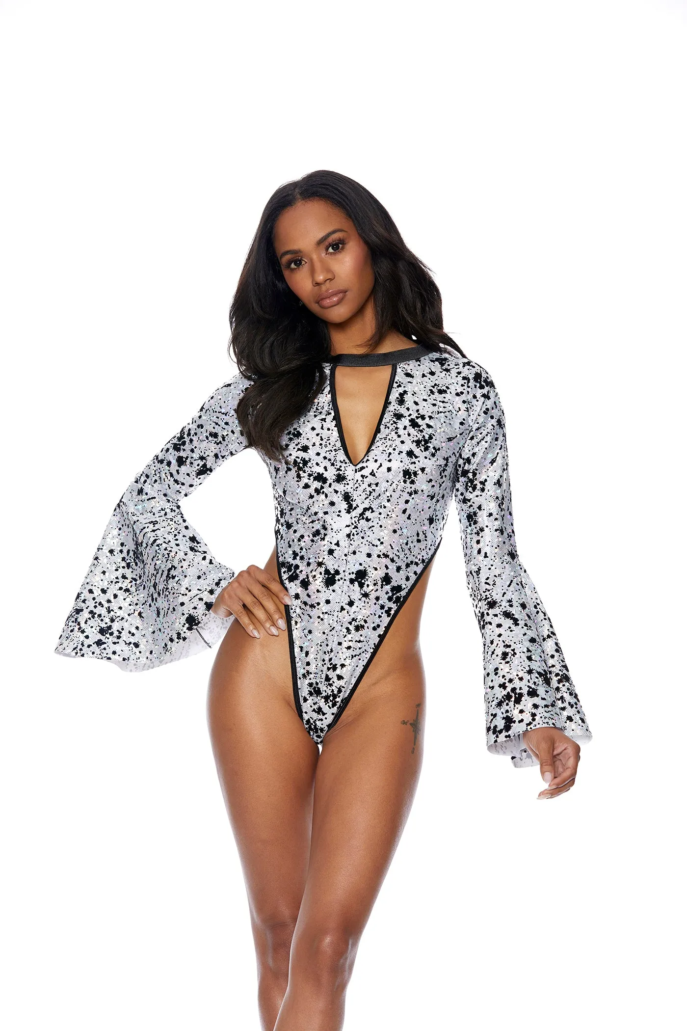 Daring Flocked Hologram Bodysuit Swimwear.